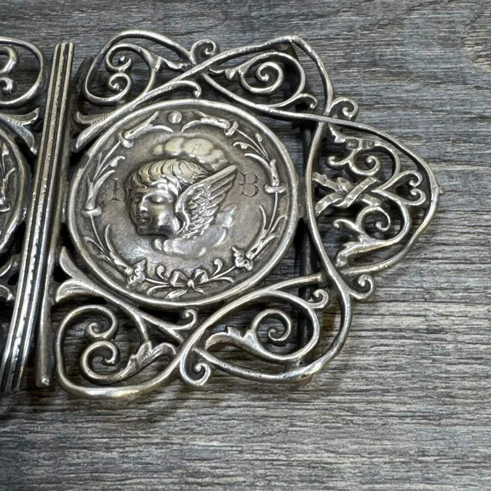 Victorian Sterling Silver Nurses Belt Buckle Cherubs Chester 1895 Henry Matthews
